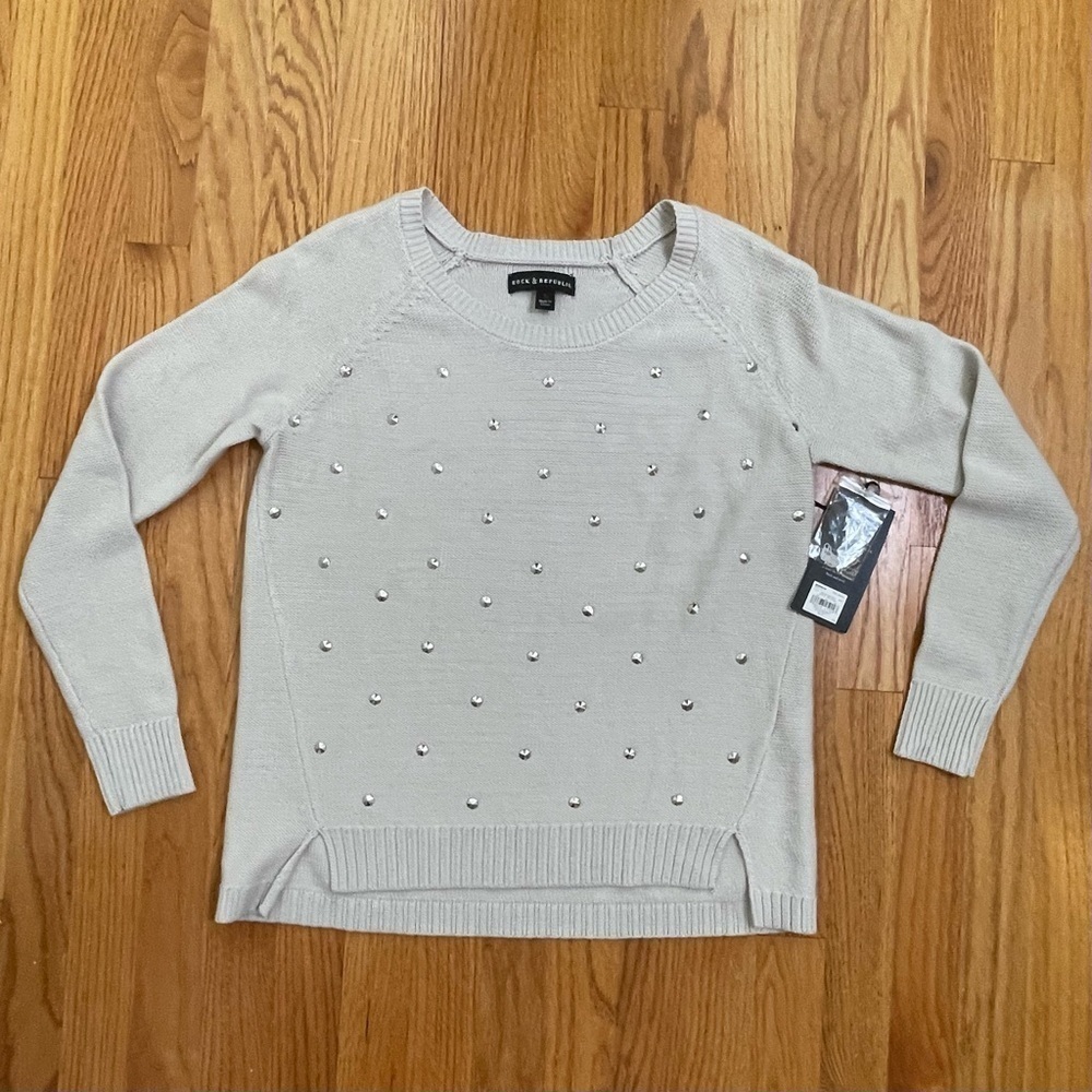 ROCK & REPUBLIC Minimalist Edgy Studded Pullover Cotton Blend Knit Sweater NWT S - Picture 14 of 15